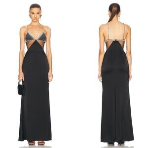 DAVID KOMA Triangle Crystal Bra Embroidery Cutout Maxi Gown Size 2